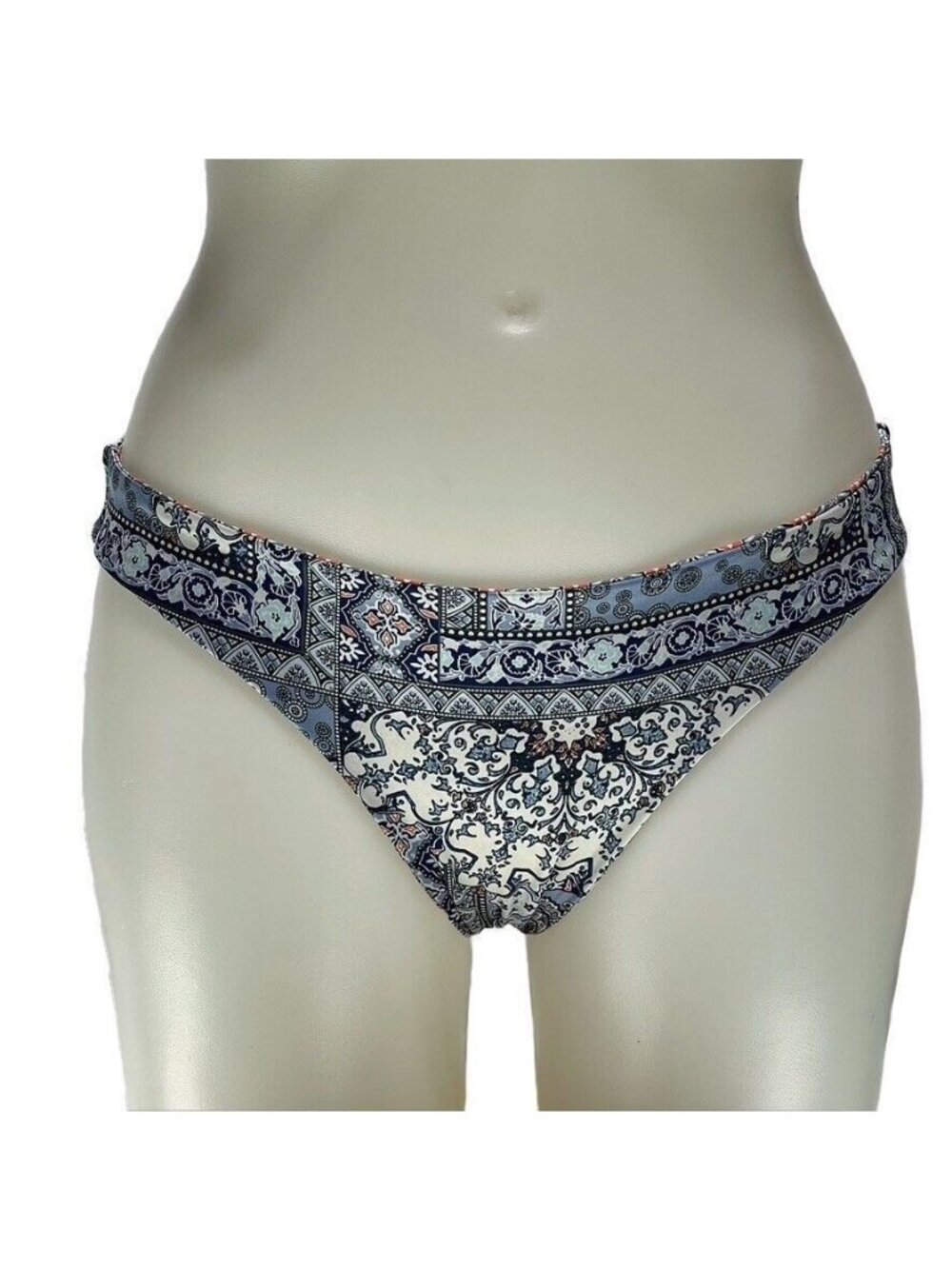 H&M Womens Reversible Bikini Bottoms Size 10 Orange & Navy Boho Pattern Quick-Dr